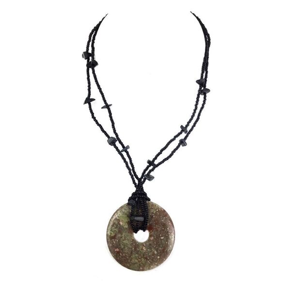 Unakite Stone Donut Pendant Necklace - Picture 1 of 6
